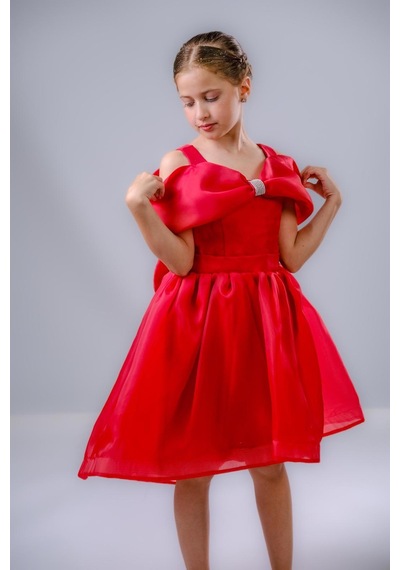 Mnk Baby & Kids Kız Çocuk Taş Fiyonklu İsalon Elbise M00763 Kırmızı