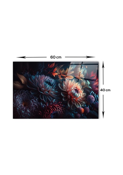 Cam Ocak Arkası Koruyucu Dark Flowers 40cm X 60cm