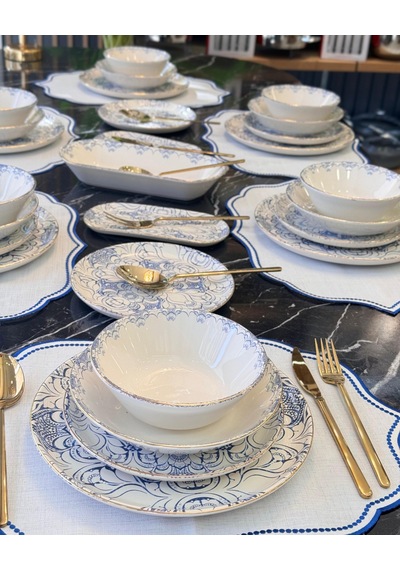 27 Parça 6 Kişilik Modern Blue Cycle Yemek Takımı-4350 Mavi