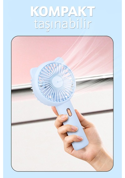 3 Modlu Şarjlı El Fanı 3 Kademe Seyahat Masaüstü Vantilatör Taşınabilir Mini Fan Mavi F136