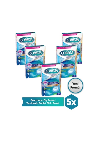 Corega Beyazlatıcı Diş Protezi Temizleyici Tablet 30'lu x 5 Paket