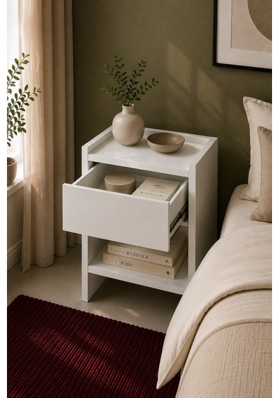 Home Keto Tek Çekmeceli Komodin 38x52x40 Cm Modern Tasarım Beyaz - 914411036 Beyaz Home Keto Tek Çekmeceli Komodin 38x52x40 Cm Modern Tasarım Beyaz - 914411036 Beyaz