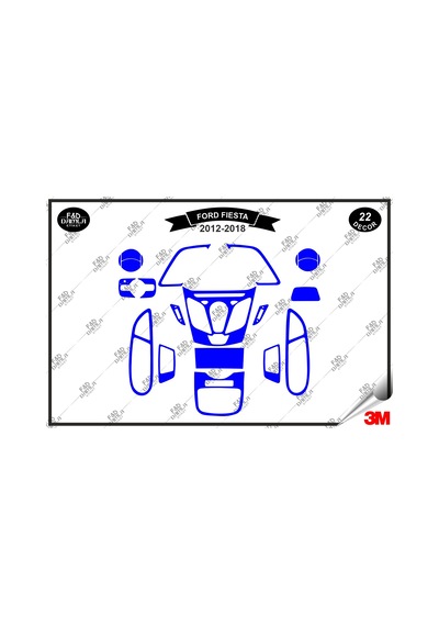 Ford Fiesta 2012-2018 Torpido Konsol Trim Göğüs Maun Kaplama Set 22 Parça Mavi