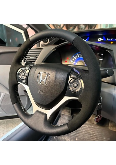 Honda Civic Fb7 Araca Özel Direksiyon Kılıfı Alcantra Damarlı Siyah İp Siyah