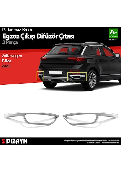 S-Dizayn Volkswagen T-roc Uyumlu Makyajlı Krom Egzoz Görünümü Difüzör 2 Parça. 2021 Üzeri Parça