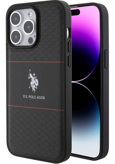 Apple Uyumlu iPhone 15 Pro Max Kılıf U.s. Polo Assn. Lisanslı Deri Şeritli Logo Dizayn Kapak Siyah