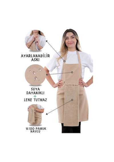 Star Ayar Askılı Havlulu Mutfak Önlüğü Seti Havlulu Önlük Krem-krem
