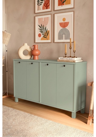 Yurudesign Nord Konsol 4 Kapaklı Ahşap Ayaklı 120cm Ihlamur Yeşili Nd2-y