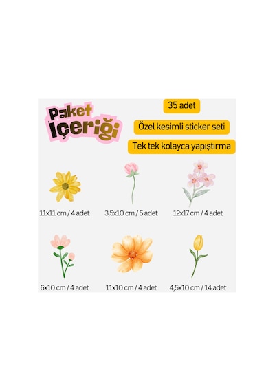 Çiçek Duvar Sticker Seti Çiçekli Dekoratif Duvar Sticker Salon Yatak Odası Çocuk Odası Oda Dekoru Ço