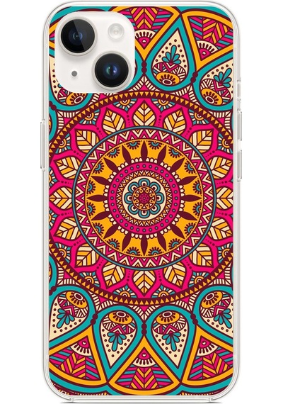Apple Uyumlu iPhone 14 Plus- 15 Plus Mandala Baskılı Silikon Kılıf Renkli