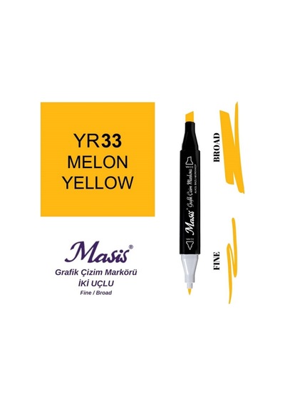 Çift Uçlu Marker Grafik Çizim Kalemi 33 Kavun Sarı
