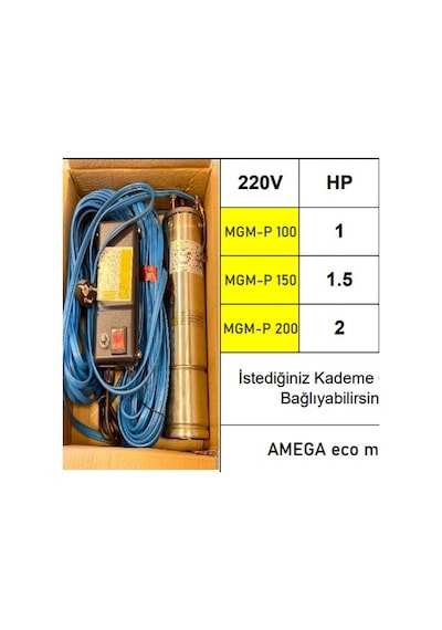 Mgm-p 150 1.5 Hp 220v 25 Mt. Kablolu & Panolu Bronz Yağ Çemberli Dalgıç Pompa Motoru