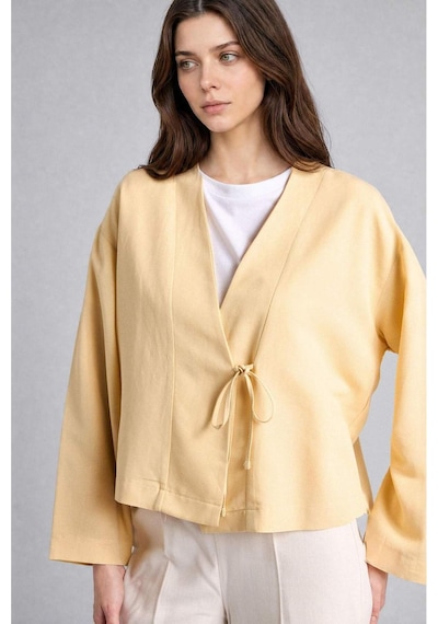Defacto Regular Fıt Keten Karışımlı Açık Sarı Kimono I1780ax26hsyl250 Sarı-yl250