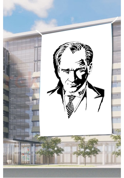 Atatürk Kara Kalem Portre 300X400CM Raşel Dijital Baskı Bayrak