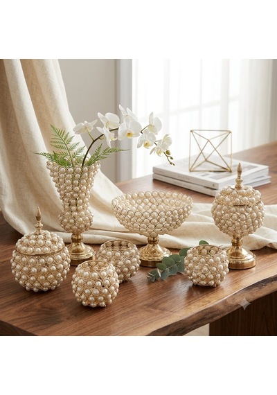 İncili Set 7 Pcs Gold Beyaz  - Altın