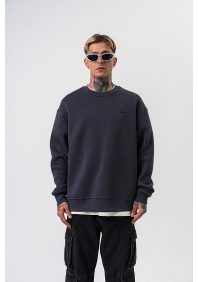 Erkek Respire Yazı Detaylı Basic Oversize Sweatshirt Füme