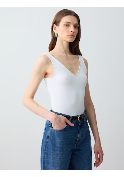 Jimmy Key Beyaz Dar Kesim V Yaka Basic Örme Atlet 6sw016793100