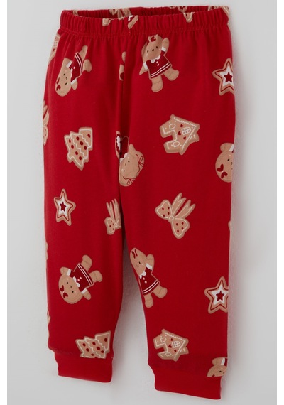 Breeze Kız Bebek Pijama Takımı Sevimli Kurabiye Bebek & Fiyonk Desenli Önden Çıtçıtlı 4 Ay - 1 Yaş , Kırmızı