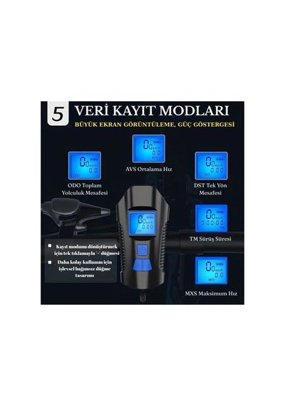 Şarjlı Bisiklet Lcd Hız Göstergesi Su Geçirmez Led Işık Km Ekran Kronometre Bisiklet Kornası Feneri Siyah - 796361556 Siyah