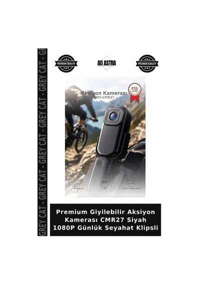 Premium Giyilebilir Aksiyon Kamerası Cmr27 Siyah 1080p Günlük Seyahat Klipsli