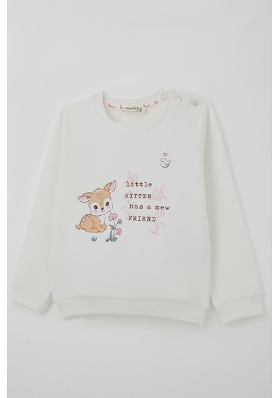 Breeze Kız Çocuk Sweatshirt Dostluk Temalı Sevimli Hayvancıklar Baskılı 1.5-5 Yaş , Ekru