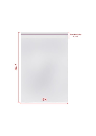 5 x 25+5 CM. (5*30) 100 Adet - Şeffaf Bantlı Yapışkanlı OPP Jelatin