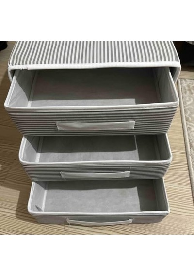 Katlanabilir Üç Çekmeceli Dolap Düzenleyici Çamaşır Organizeri Takı Kutusu Gardrob Kumaş Düzenleyici 32x32x32cm 1 Açık Bej