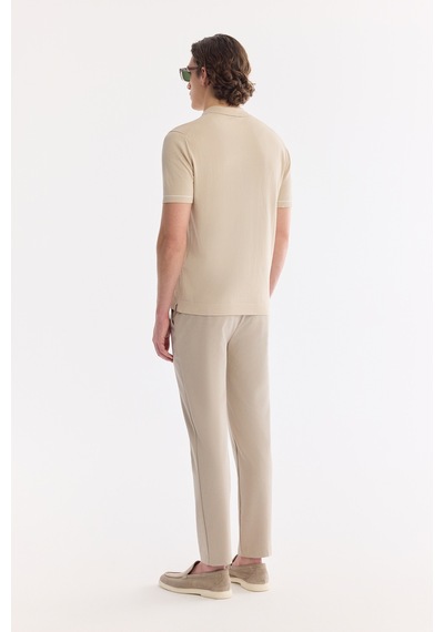 Avva Erkek Bej Polo Yaka Düğmesiz %100 Pamuk Soft Touch Regular Fit Triko T-shirt A61y5041