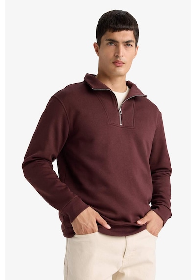 Defacto Regular Fit Yarım Balıkçı Yaka Fermuarlı Kalın Sweatshirt F4136ax25aubr230 Bordo