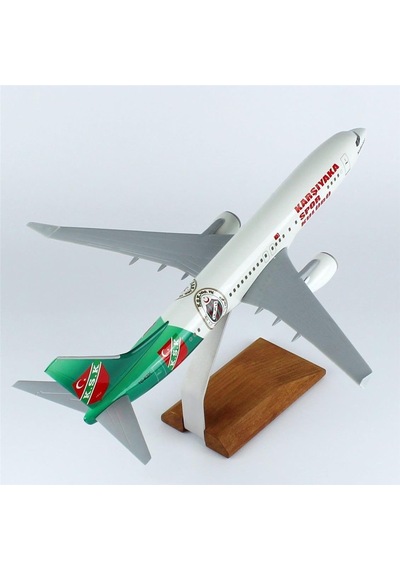 Thy038 1/100 Ölçek, Thy Karşıyaka Spor Logolu B737-800 Yolcu Uçağı, Sergilemeye Hazır Ahşap Standlı Model-56288