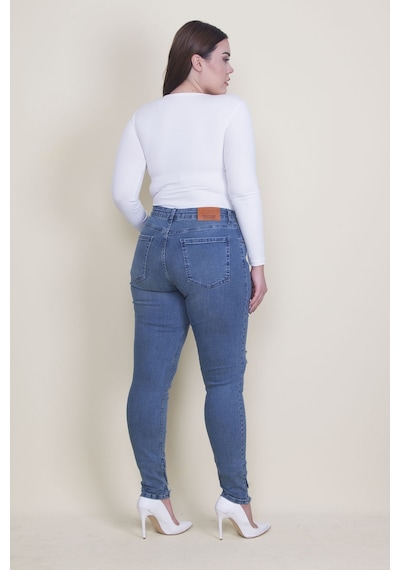 Şans Kadın Mavi Yırtık Detaylı Likralı Kot Skinny Pantolon 65n35338-mavi Mavi
