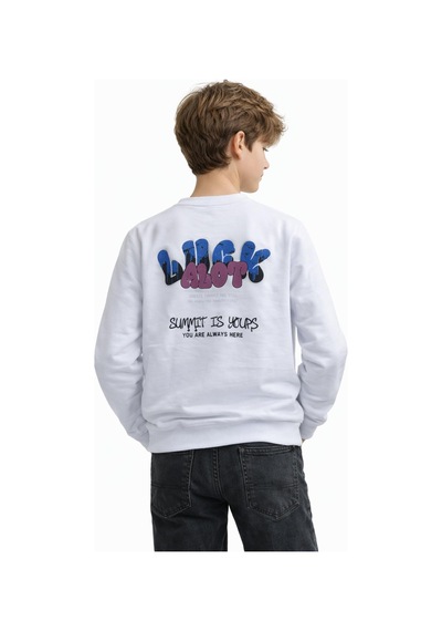 Baglan Erkek Çocuk Önü Arkası Baskılı Sweatshirt Bgl-st05237 Beyaz