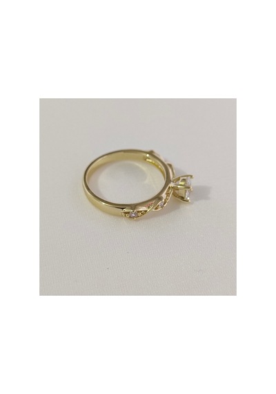 Xuping Kaliteli Paslanmaz Çelik Antialerjik Sonsuzluk Kenarlı Zirkon Taşlı Tektaş Yüzük Gold
