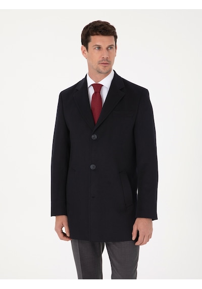 Cacharel Lacivert Ex Slim Fit Yün Karışımlı Palto