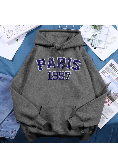 Tarzsokak Paris 1997 Sokak Şehir Mektup Baskı Hoodies Kadınlar Sıcak Polar Günlük Kazaklar Moda Rahat K Antrasit