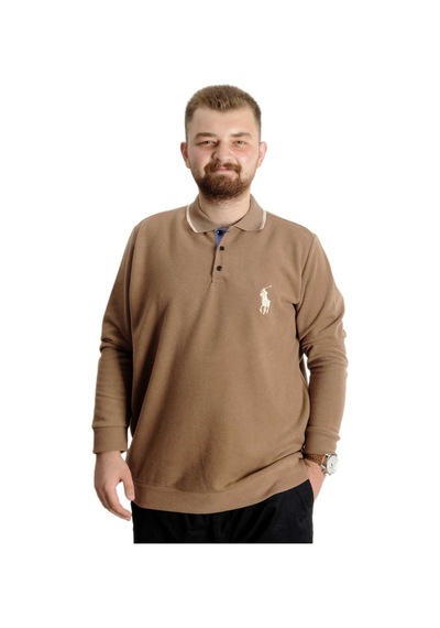 Mode Xl Büyük Beden Erkek Sweat Polo Selanik Horse 23442 Sütlü Kahve 001
