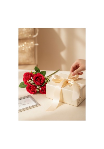 Premium 4 Kafalı Kadife Gül Buketi 60cm - Dekoratif Yapay Çiçek Kırmızı - 909538484 Kırmızı