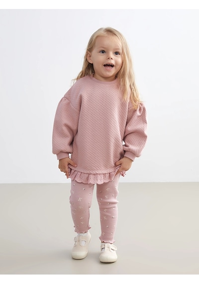 LC Waikiki Lcw Baby Pembe Dantel Detaylı Kız Bebek Sweatshirt Ve Tayt Dusty Rose