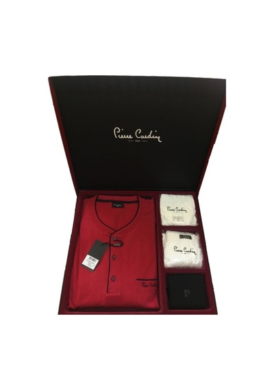 Pierre Cardin Bordo Uzun Kol Pijama Takımı+atlet+boxer+çorap+kemer+cüzdan Seti