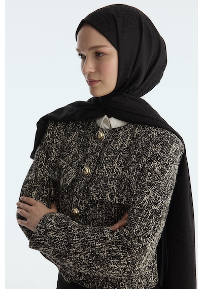 Mirsoy Scarf İpeksi Jakar Şal Sarmaşık Desen Siyah