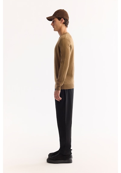 Avva Erkek Kamel Bisiklet Yaka %100 Akrilik Dokulu Triko Regular Fit Kazak E005088 Camel