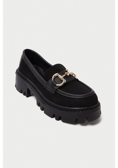 Mubiano Mb1170-s Kalın Taban Lüx Süet Tokalı Siyah Kadın Kolej Loafer Siyah