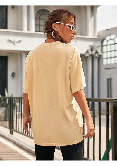 Flood Of Style Kadın Oversize T-shirt Vizon Bej