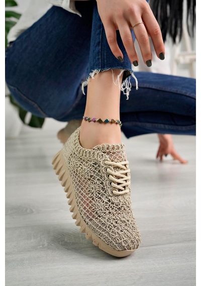 Aymood Örgü Desenli Sneakers C Nude Tekstil Bej