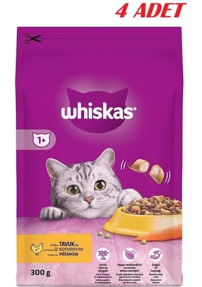 Whiskas Tavuklu ve Sebzeli Yetişkin Kedi Maması 4 x 300 G