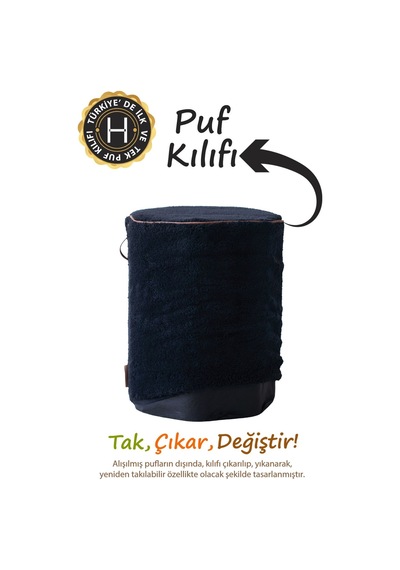 Yıkanabilir Puf Tabure Kılıfı Tak-Çıkar-Değiştir-Yenile Orta Sehpa Kılıfı Kc Teddy Siyah