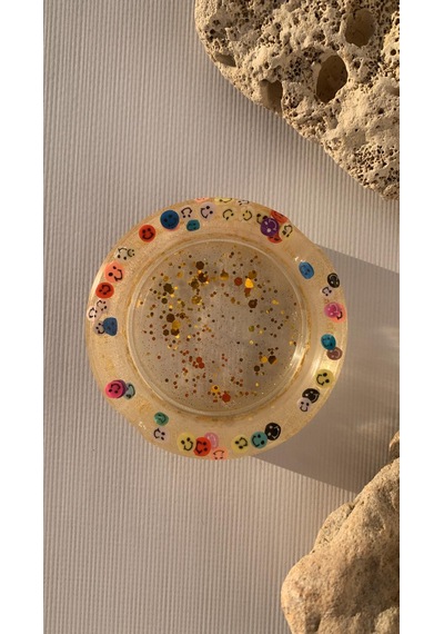 Şeffaf Renk Gülen Yüz Emoji Gold Glitter Süsleme Yuvarlak Küllük