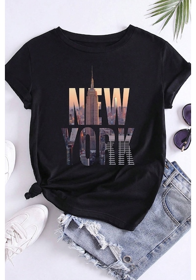 Unisex New York Baskılı Oversize Tshirt Siyah