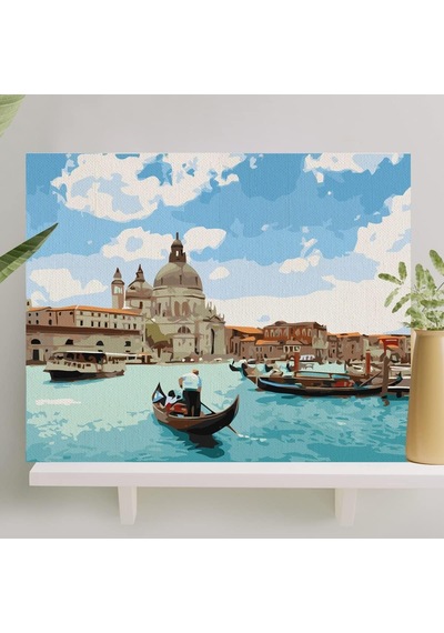 Palmiye Hobi Sanat Sayılarla Boyama Tuval Seti Fırça Boya Dahil Çıtalı 40x50 Cm - Mavi Rüya