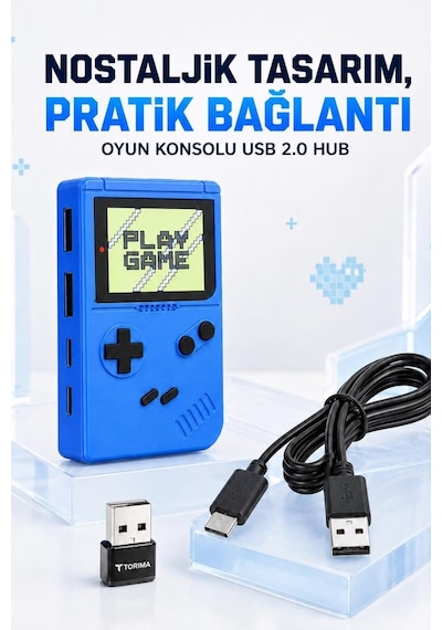 Retro Oyun Konsolu Usb Hub Dağıtıcı 2.0 Usb + Type-c Port Çoğaltıcı Yd51 Lacivert
